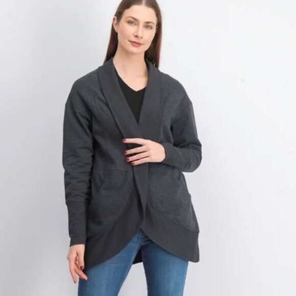 Eddie Bauer Heathered Charcoal/Dark grey Camp Fleece Wrap Cardigan Sweater M - Picture 16 of 16